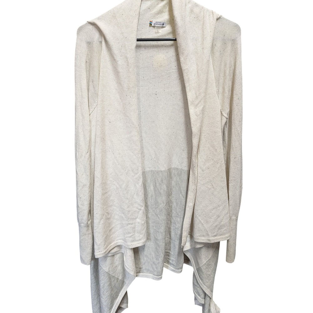 Smartwool Cardigan Women L Cream Grey Excellent Draped Open Front Speckled Knit